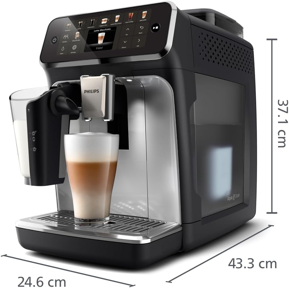 Serie 5500 Kaffeevollautomat – LatteGo Milchsystem, 20 heiße und kalte Kaffeespezialitäten, 40% leiser mit SilentBrew, QuickStart, Schwarz/Grau (EP5544/50)