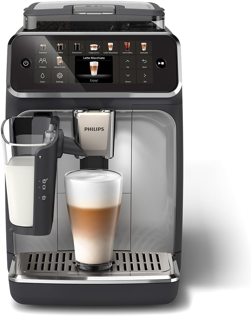 Serie 5500 Kaffeevollautomat – LatteGo Milchsystem, 20 heiße und kalte Kaffeespezialitäten, 40% leiser mit SilentBrew, QuickStart, Schwarz/Grau (EP5544/50)