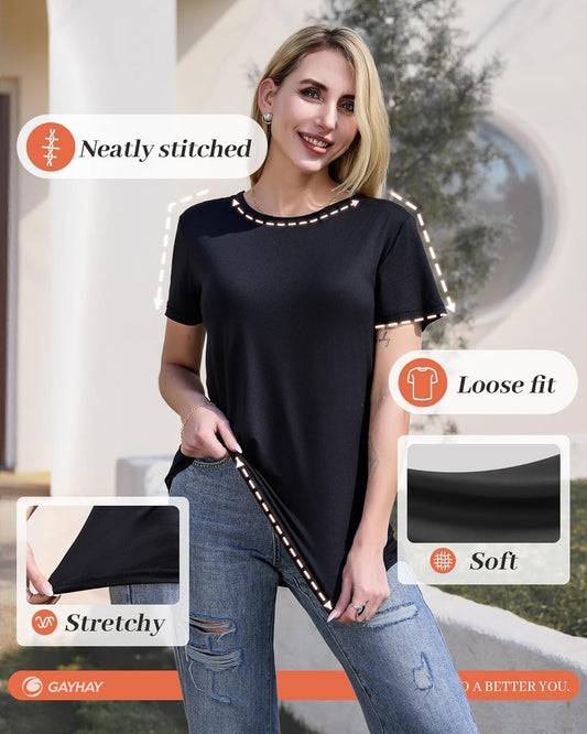 Women - Short Sleeve Basic Tees Soft Crew Neck Trendy Summer Tops for Casual Outfits 2025